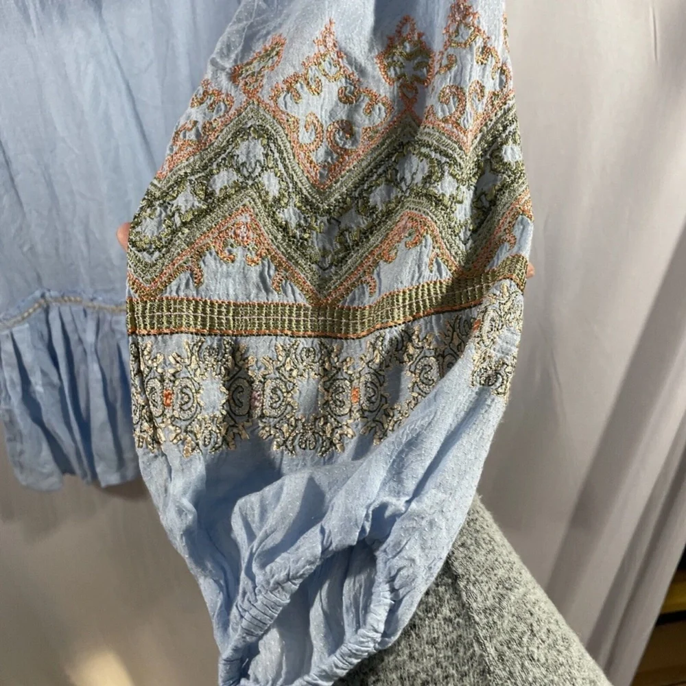 NWT $148 Free People [ XS ] Wild One‎ Embroidered Mini Dress in Blue Skies